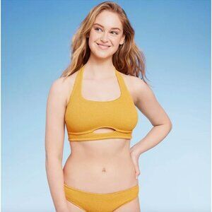 SHADE & SHORE BIKINI TOP PUCKER CUT OUT HALTER BRALETTE WOMEN'S LARGE ORANGE NWT